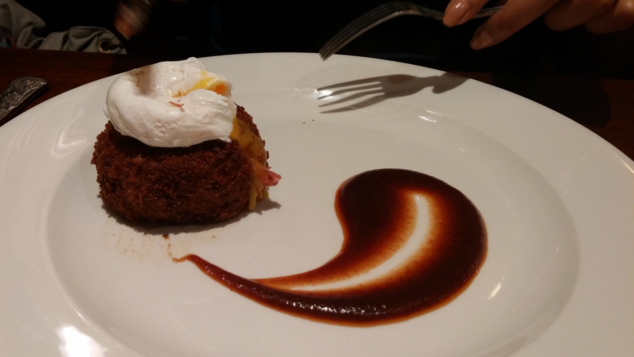 Corned Beef Hash Cake, poached egg, brown sauce 