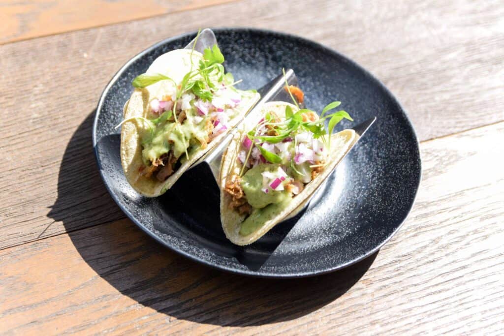 Wahaca carnitos tacos with tangy tomatillo salsa