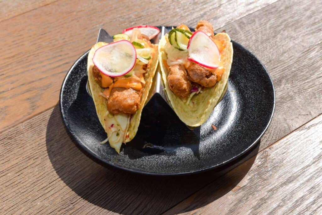 Wahaca sustainable battered fish tacos