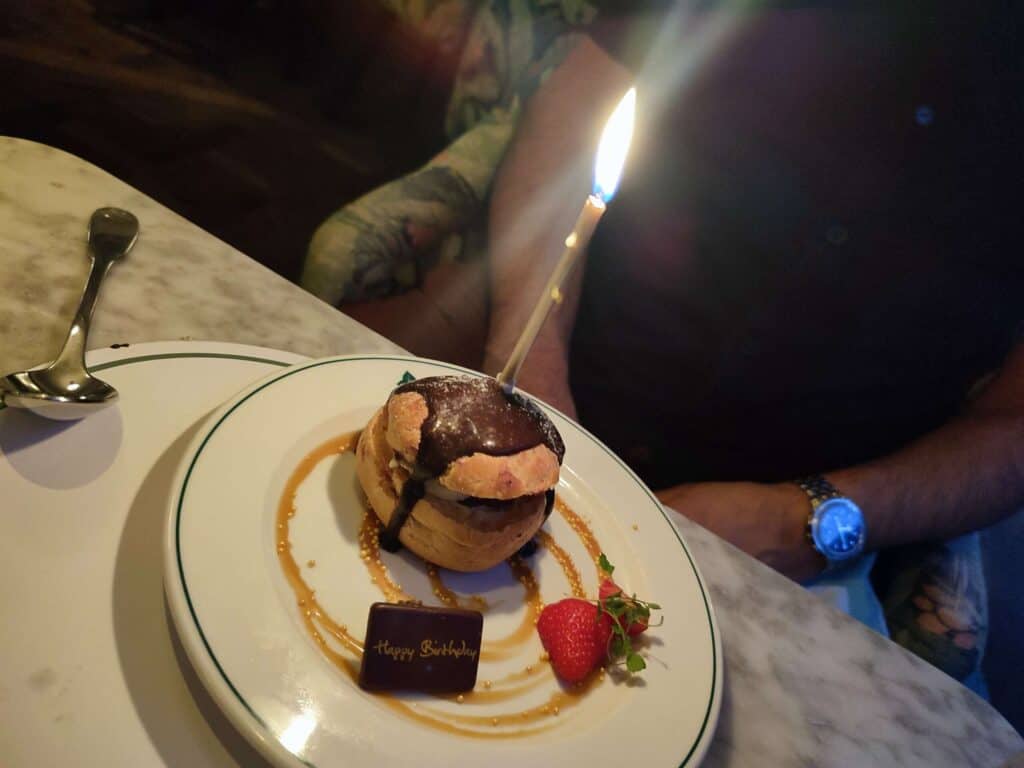 Birthday choux bun dessert at The Ivy Cambridge